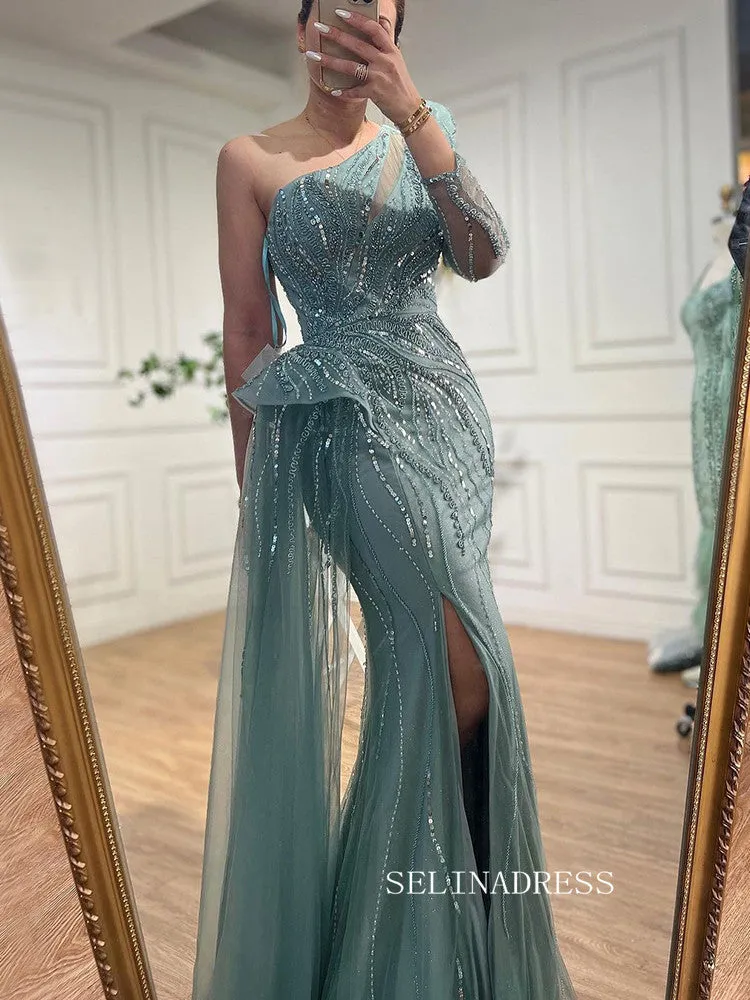 Mermaid One Shoulder Beaded Prom Dresses Luxury Evening Gowns LA72062