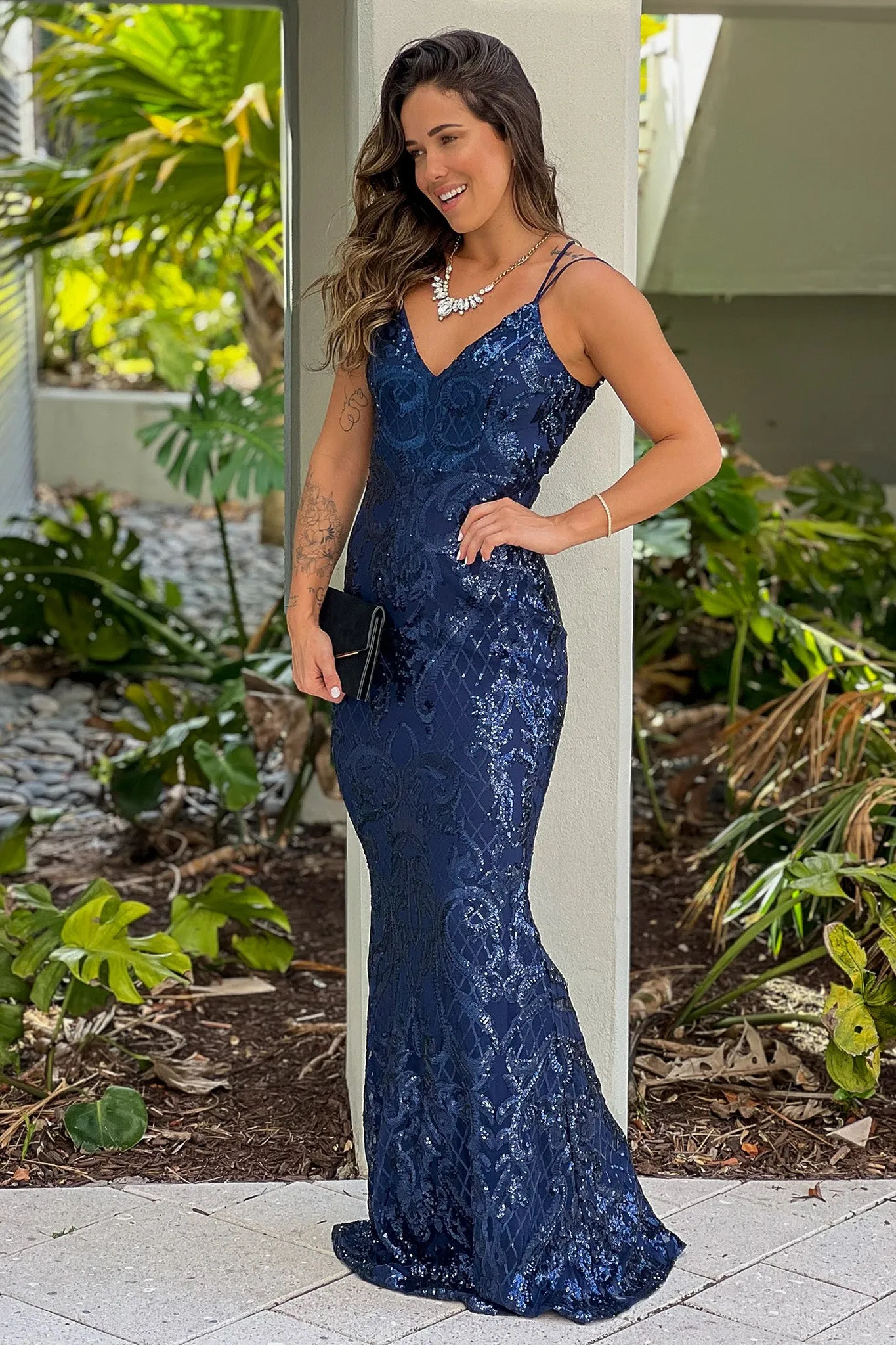 Navy Sequin Mermaid Maxi Dress