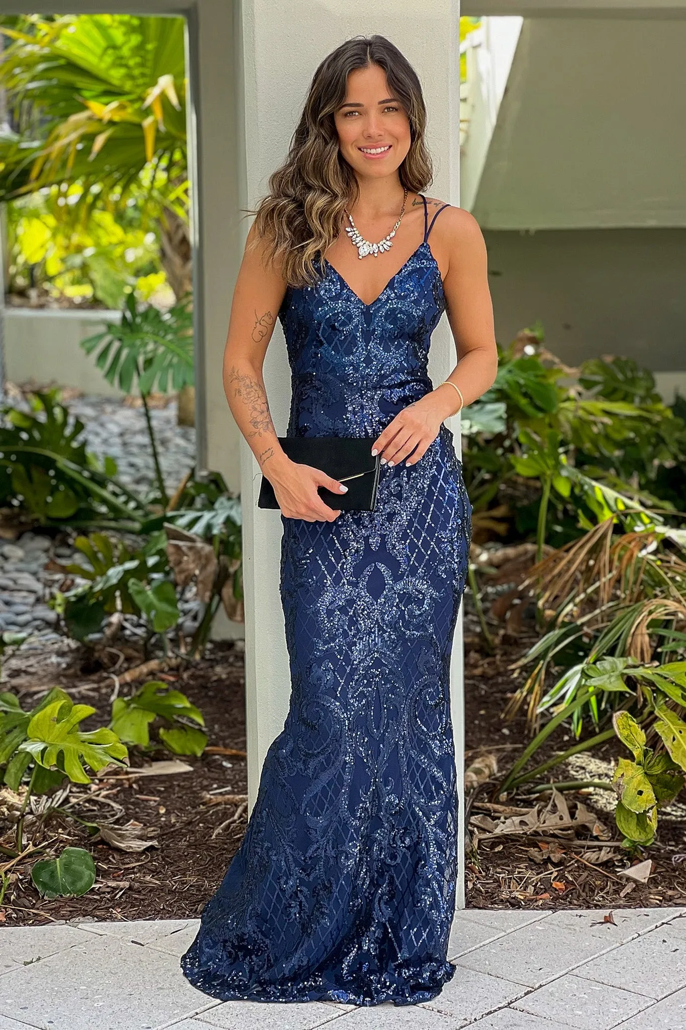 Navy Sequin Mermaid Maxi Dress