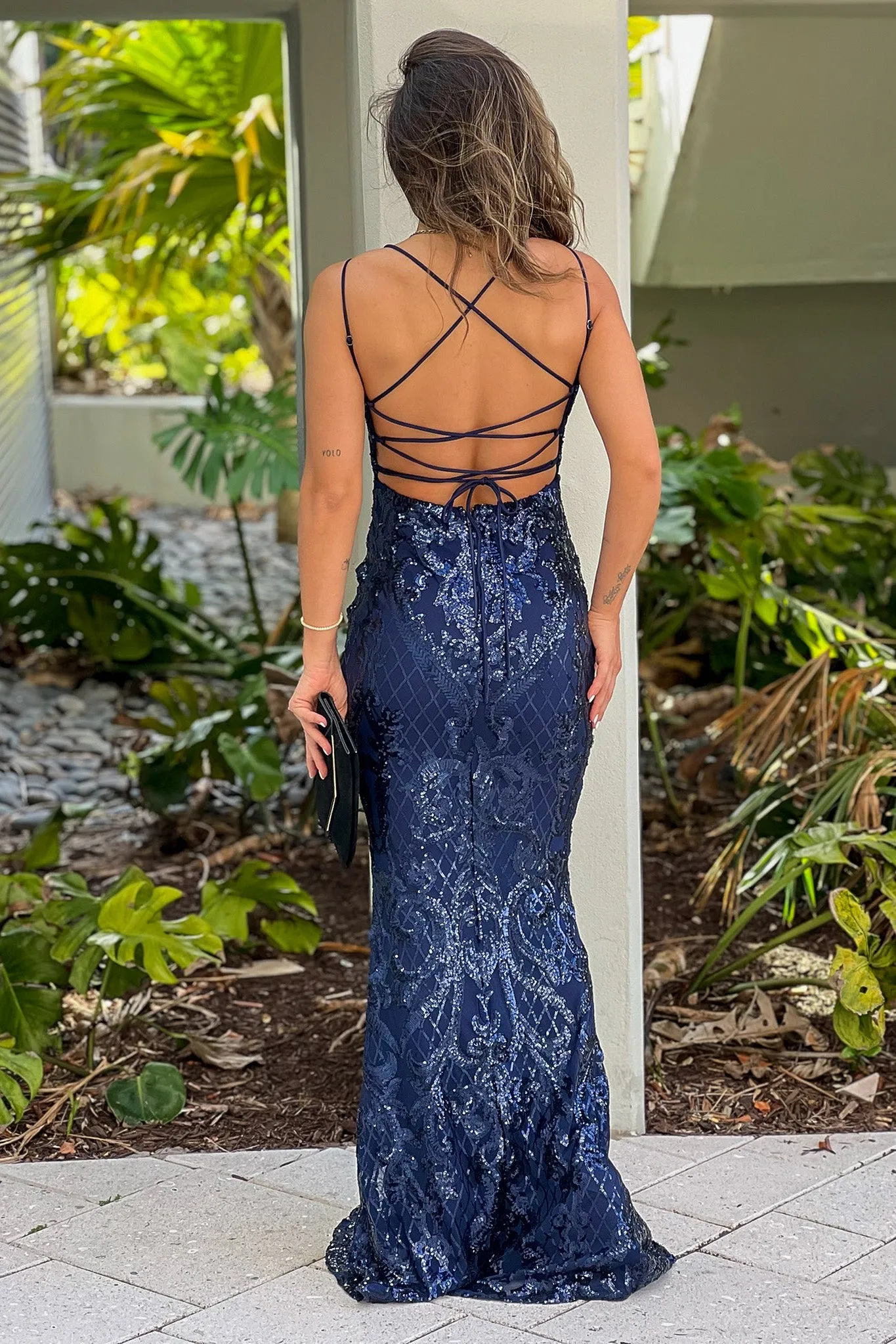 Navy Sequin Mermaid Maxi Dress