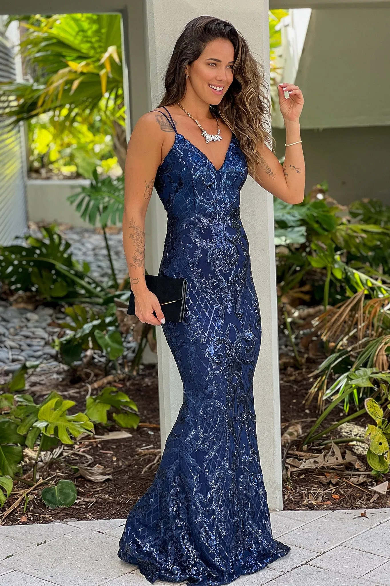 Navy Sequin Mermaid Maxi Dress