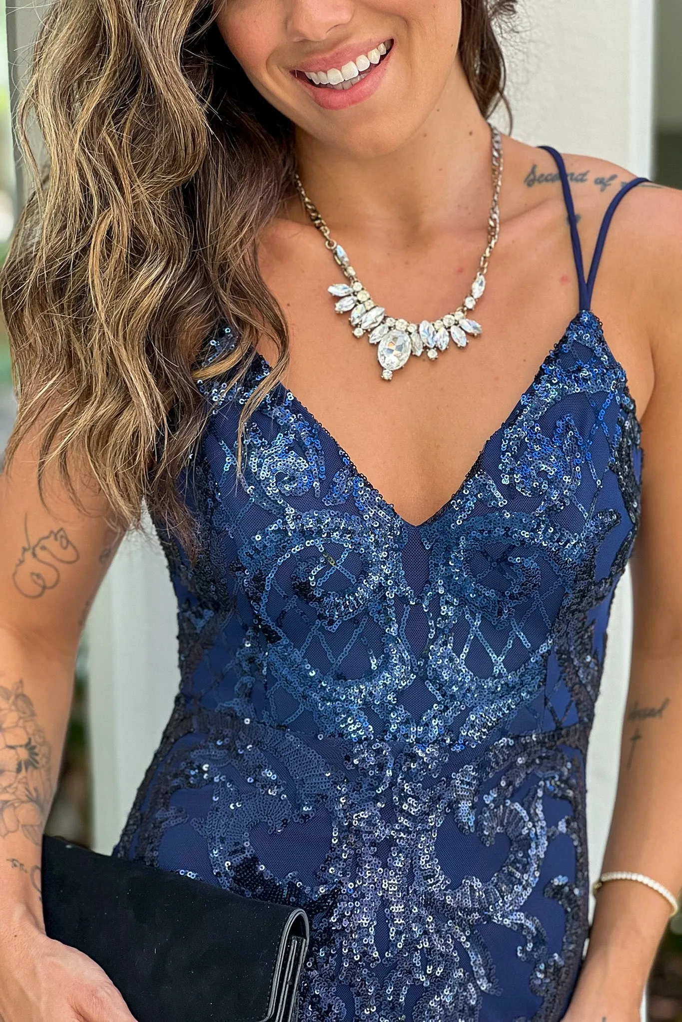 Navy Sequin Mermaid Maxi Dress