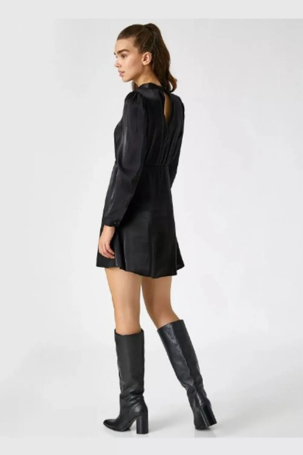 New In Town Black Close Neck Dress