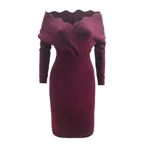 New Knitted Dress Slim Fit V-neck Sweater Dress