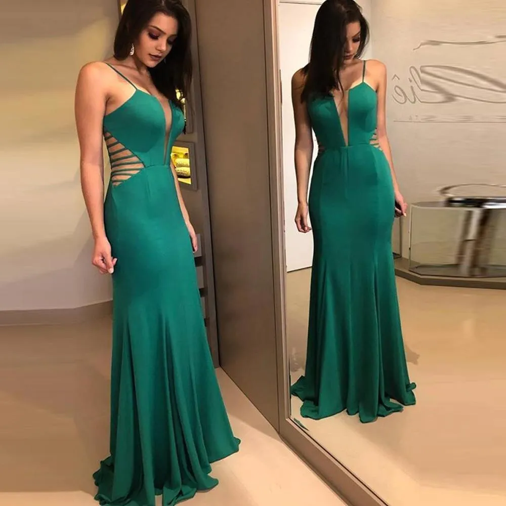 New Sexy Deep V Mesh Perspective Fishtail Sling Maxi Dress