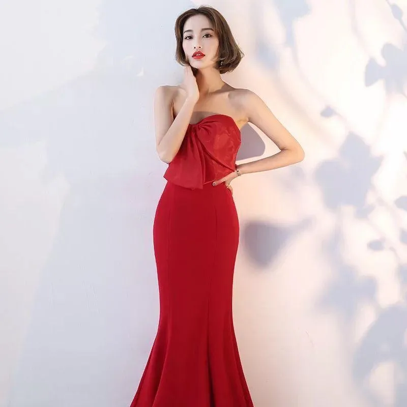 New Sexy Tube Top Fishtail Bride Toasting Suit Maxi Dress