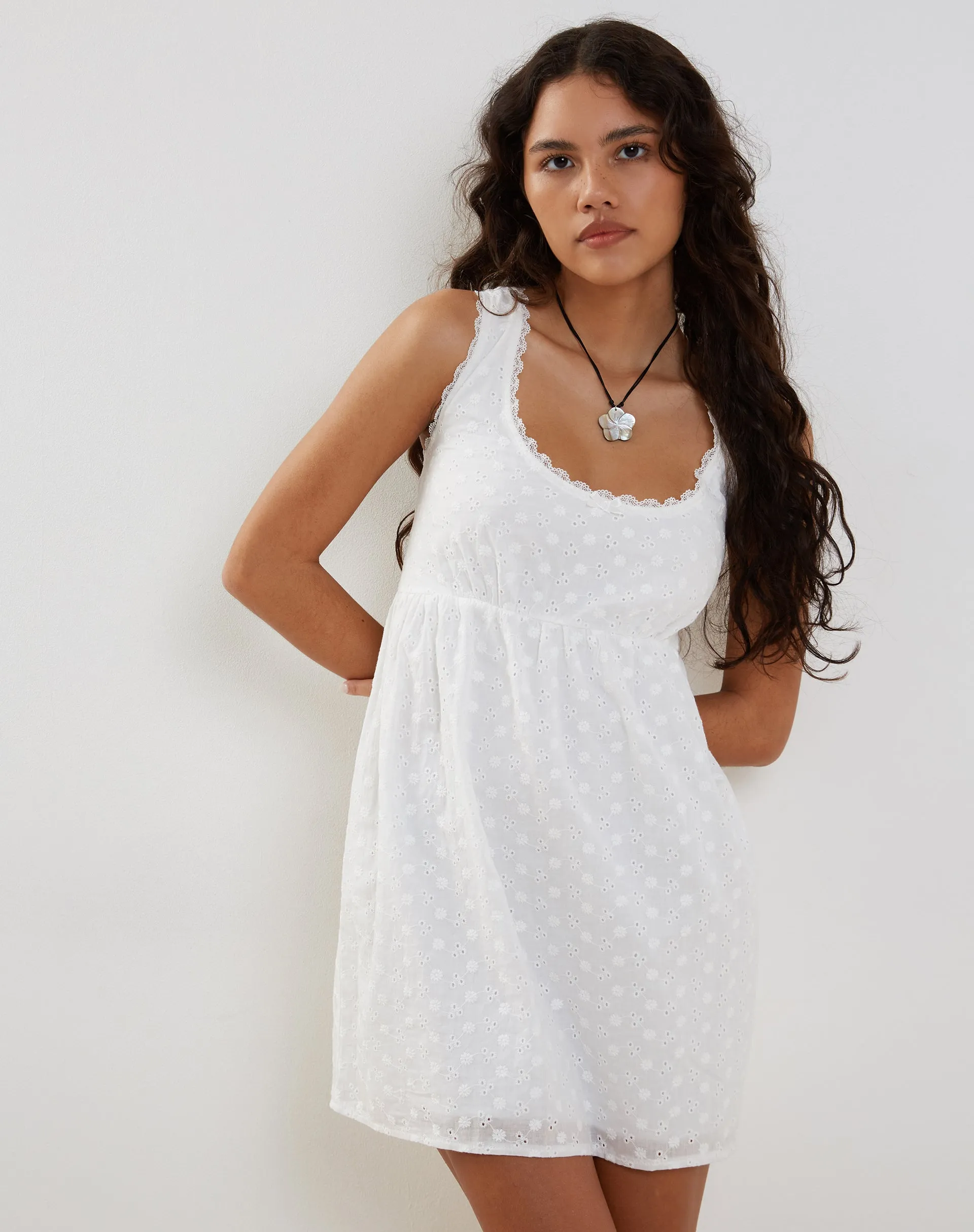 Noja Mini Dress in Broderie Anglaise White