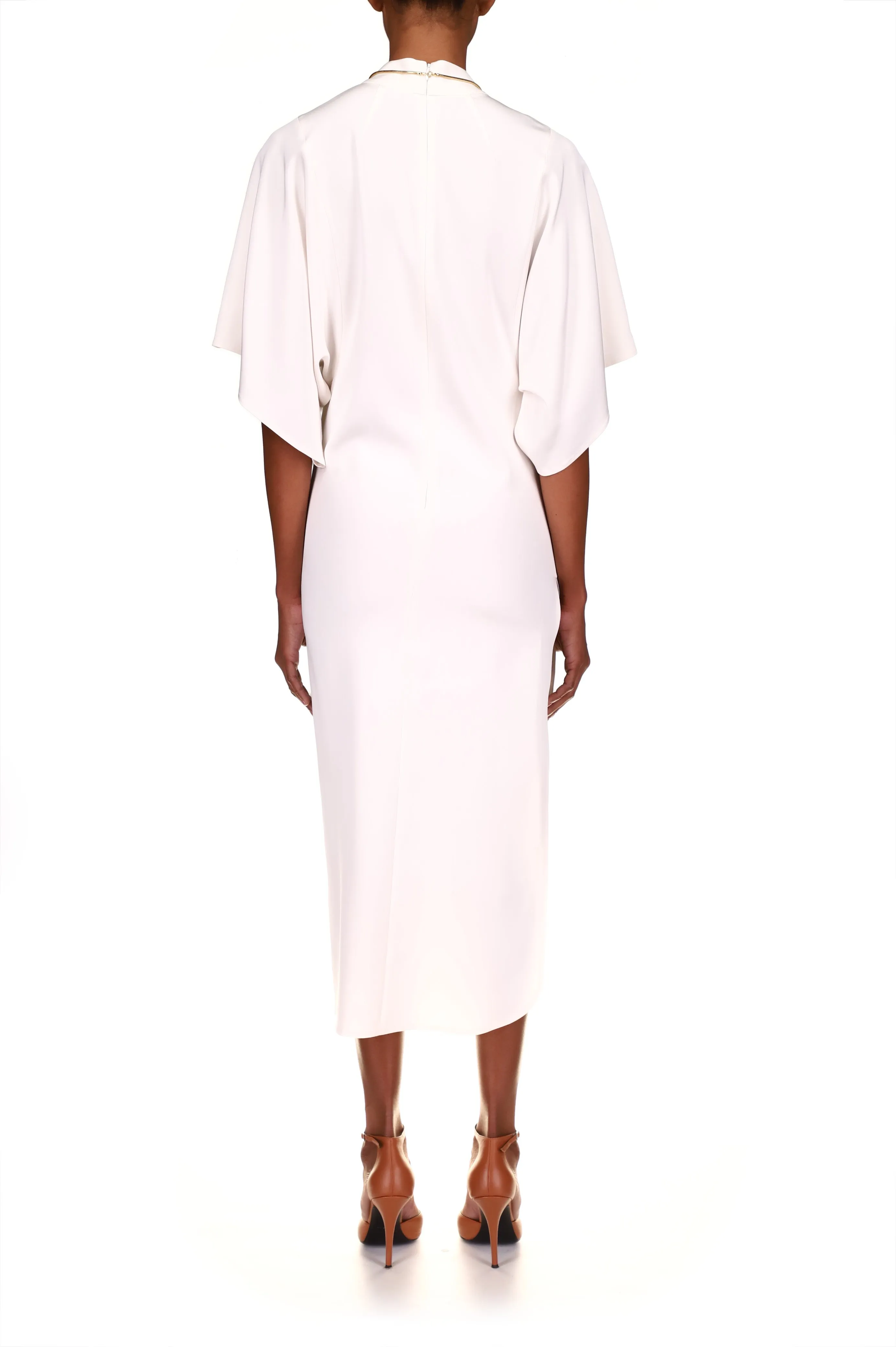 Off White Mock Neck Sheath Dress