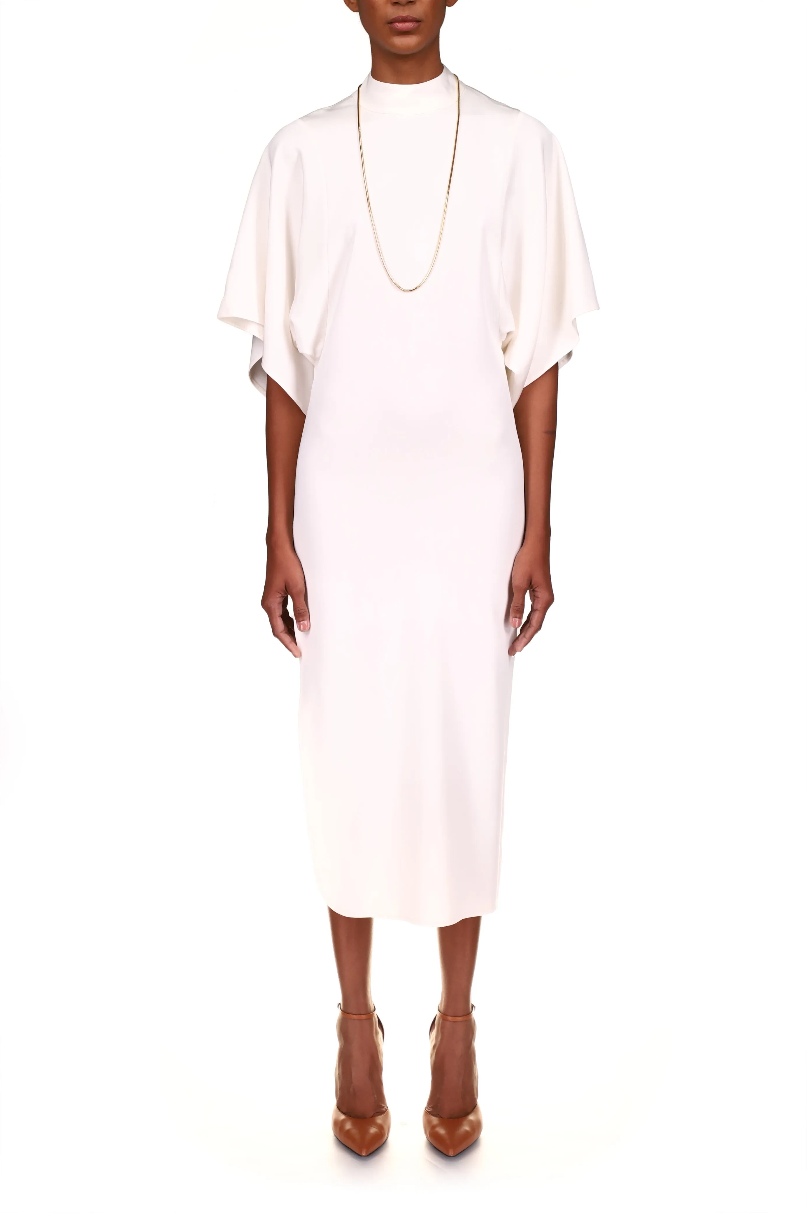 Off White Mock Neck Sheath Dress