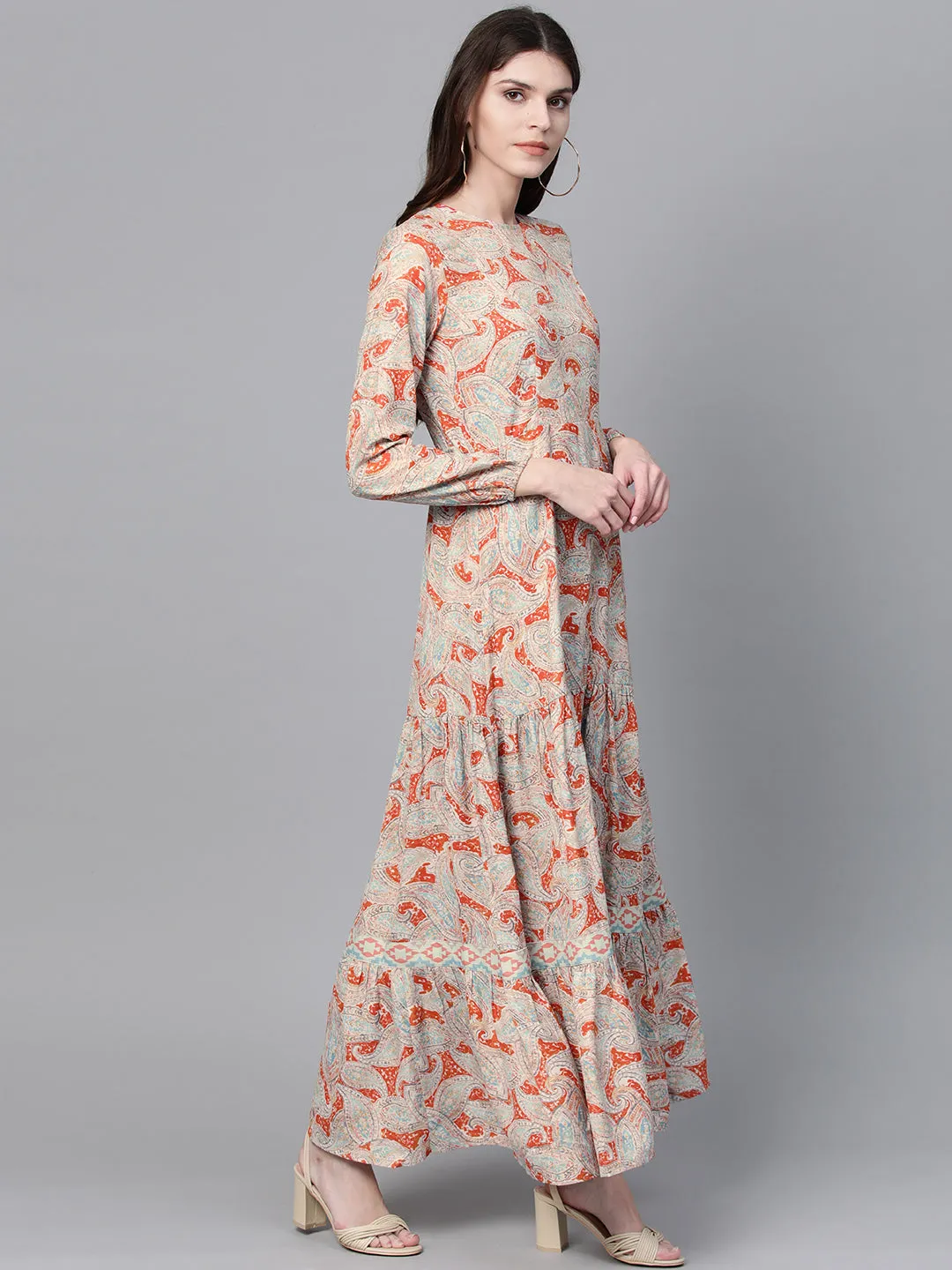 Orange Paisley Tiered Maxi