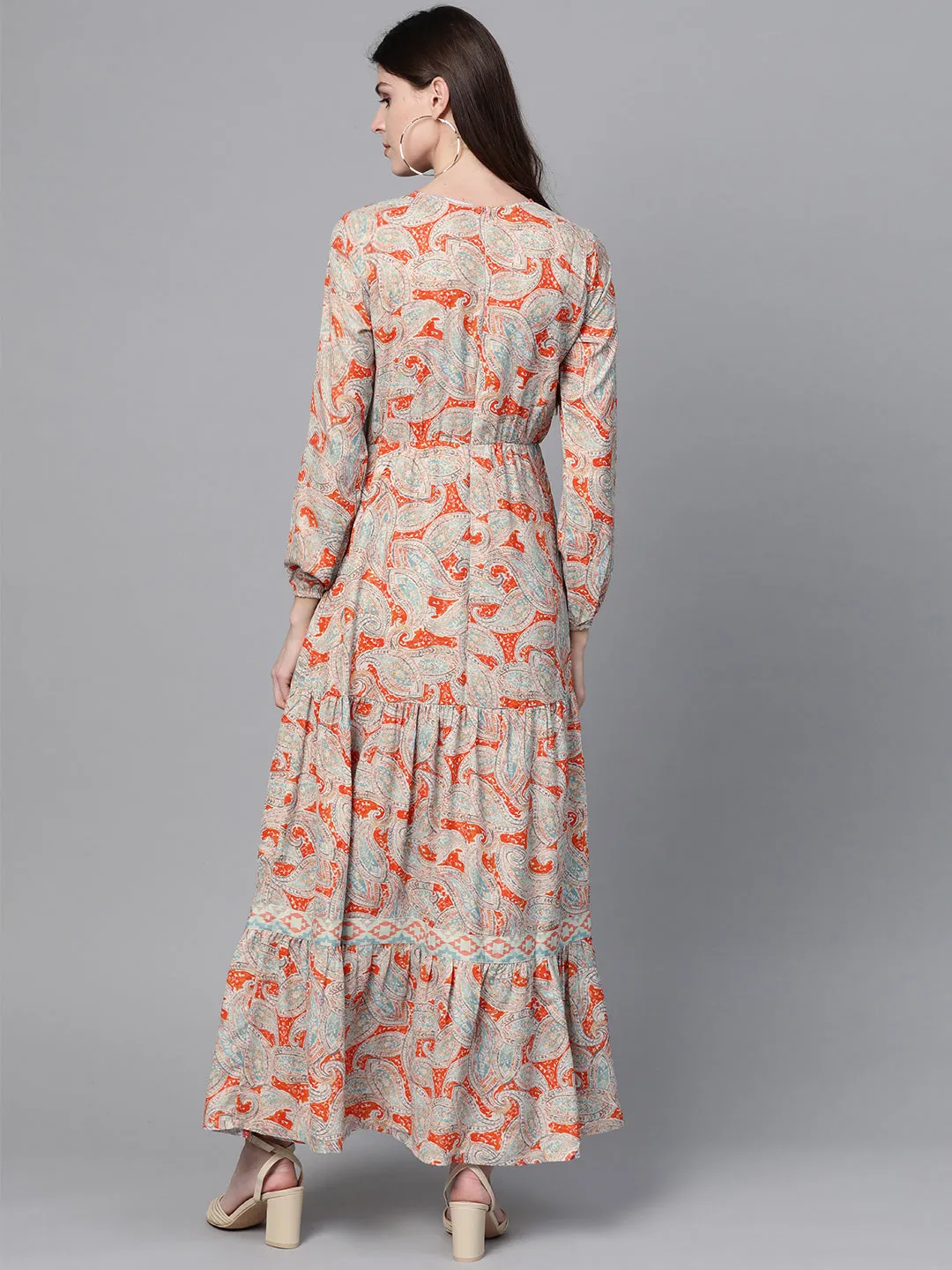 Orange Paisley Tiered Maxi