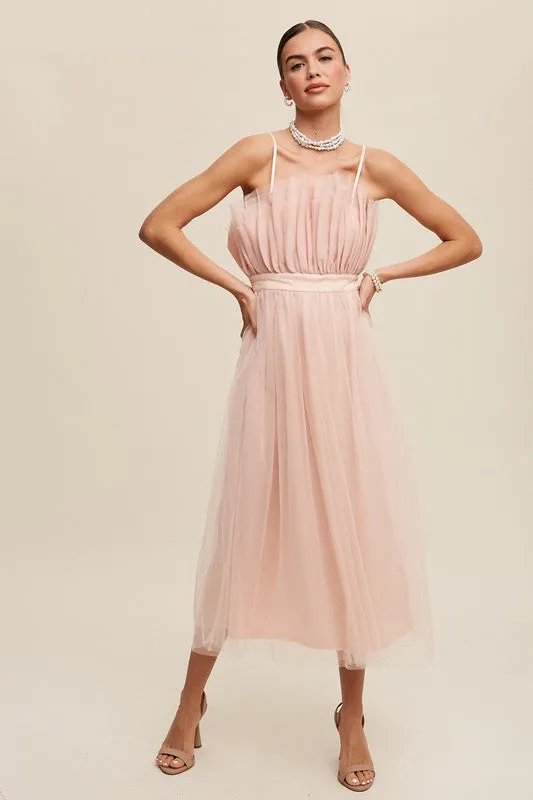 Paper Bag Frill Tulle Midi Dress