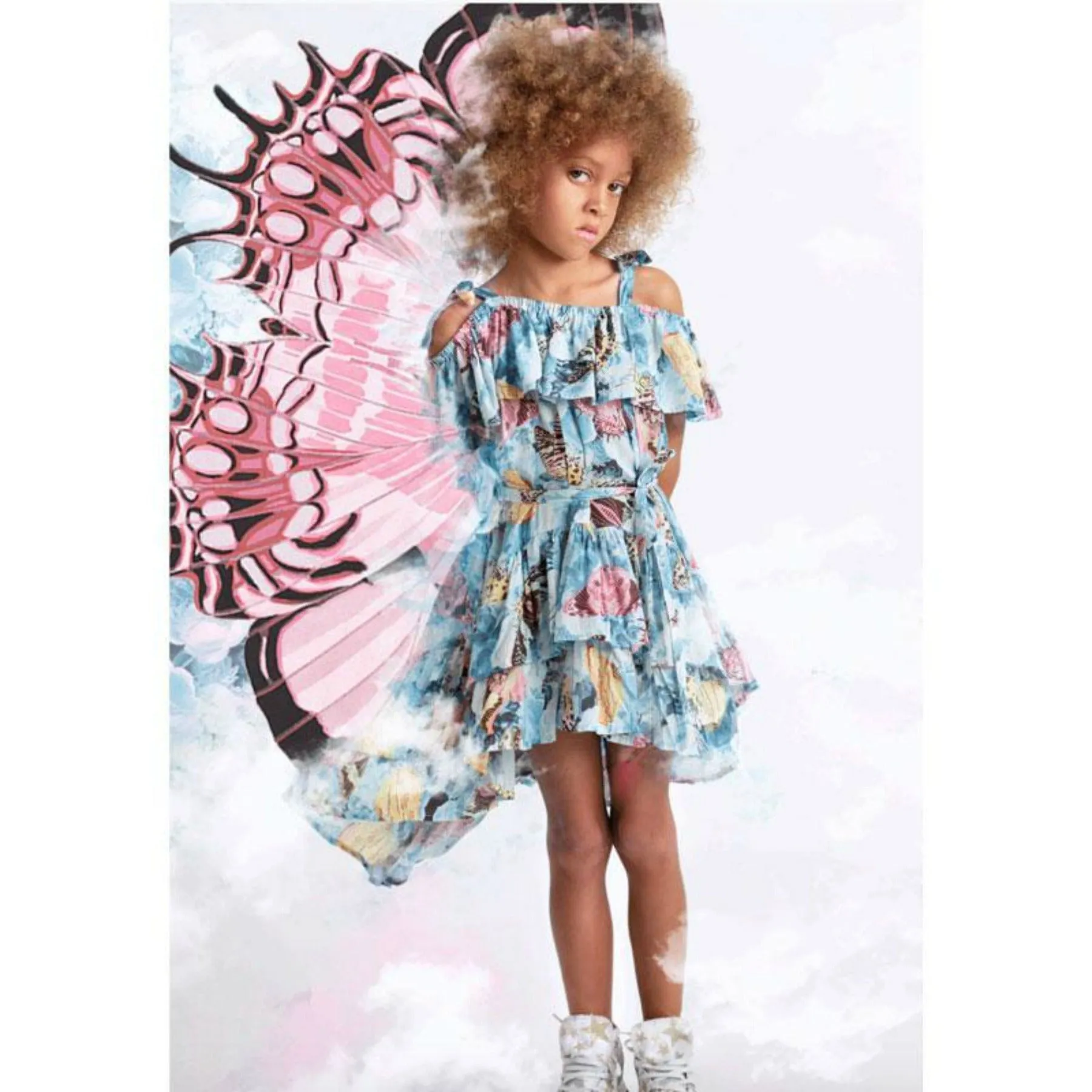 Paper Wings Vintage Butterfly Roses Girls Frilled Dress