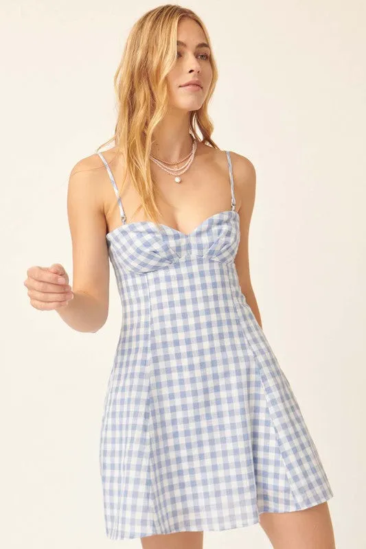 Plaid Sweetheart Neck Cami Strap Mini Dress