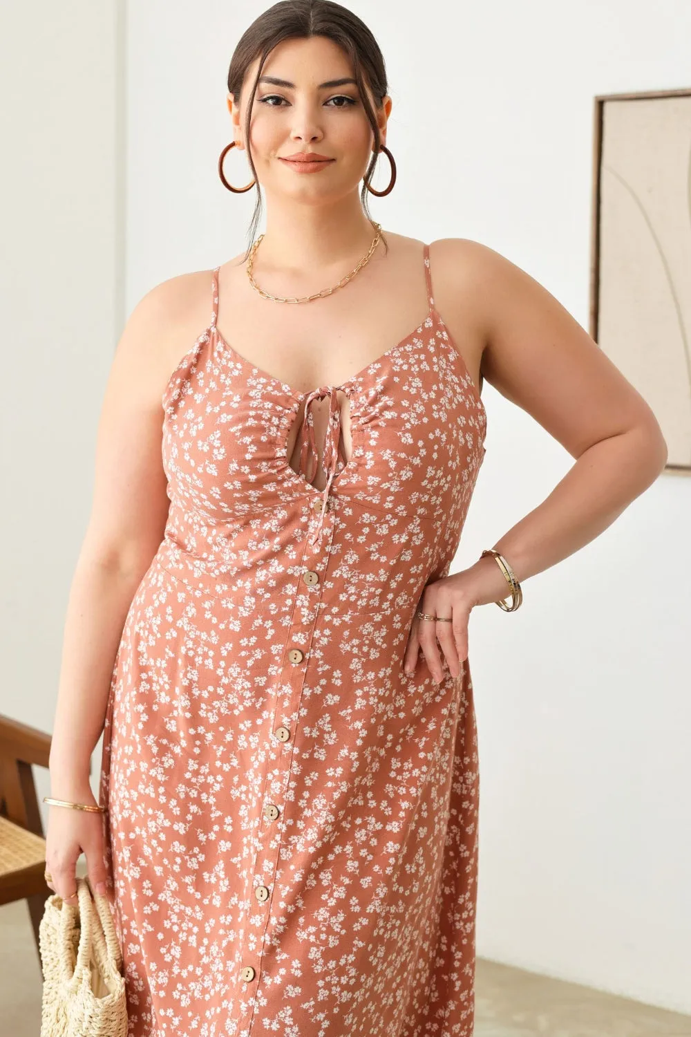 Plus Size Floral Spaghetti Strap Cami Summer Dress