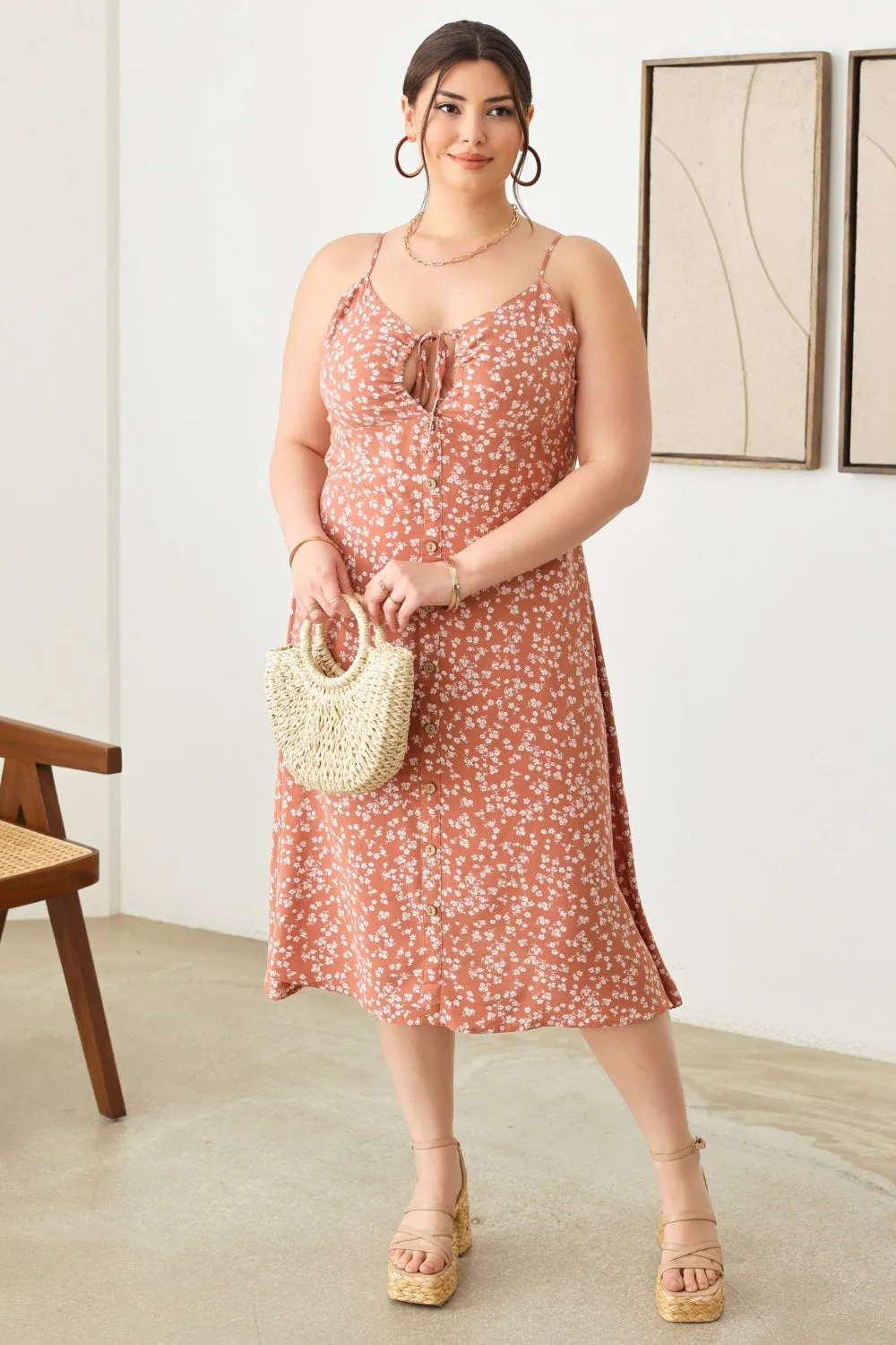 Plus Size Floral Spaghetti Strap Cami Summer Dress