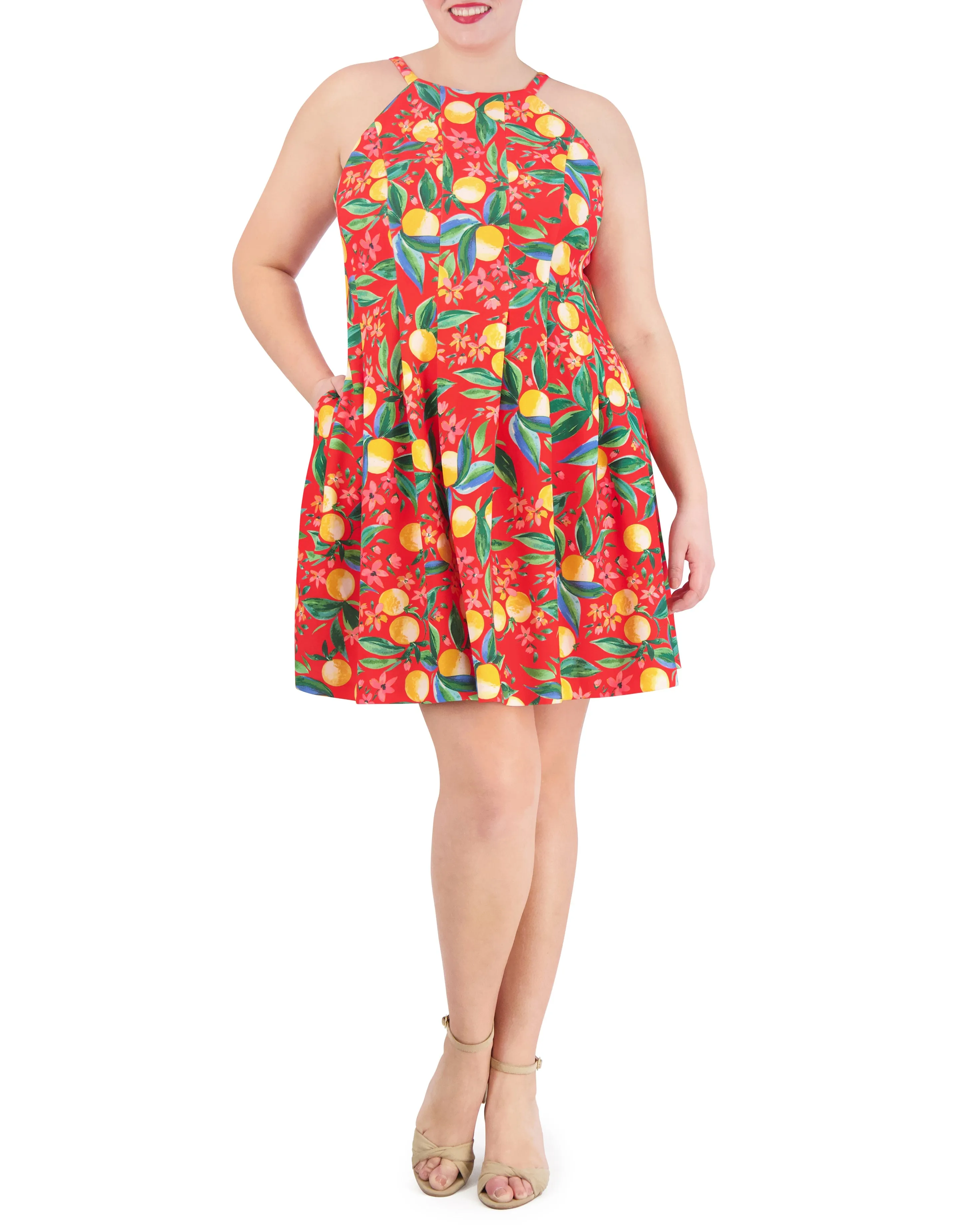 Plus-Size Printed Cutout Halter Dress