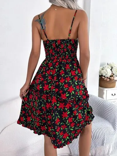 Printed Plunge Sleeve Cami Dress