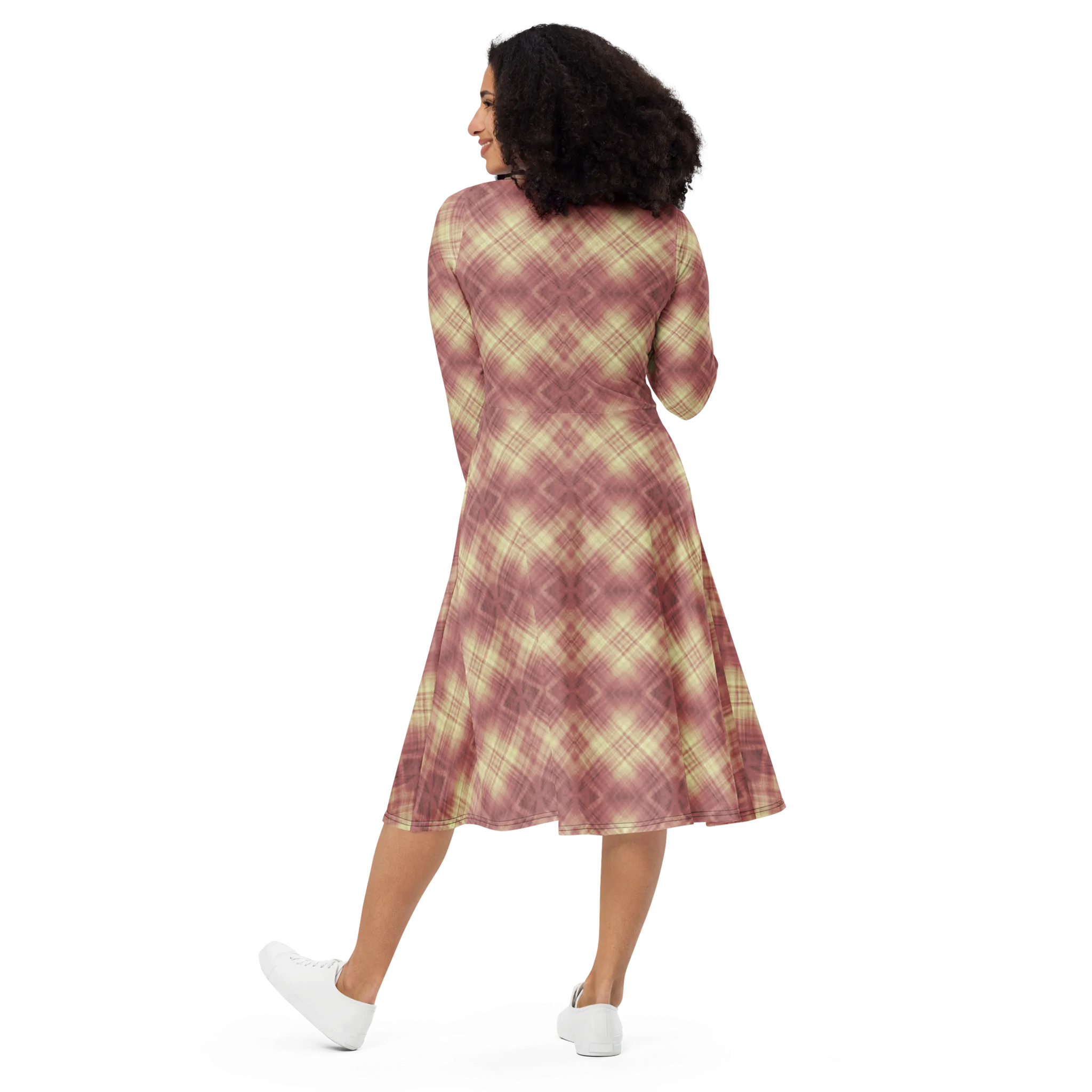 Recursia Argyle Rewired I Long Sleeve Midi Dress In Pink