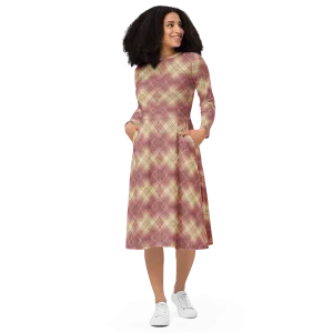 Recursia Argyle Rewired I Long Sleeve Midi Dress In Pink