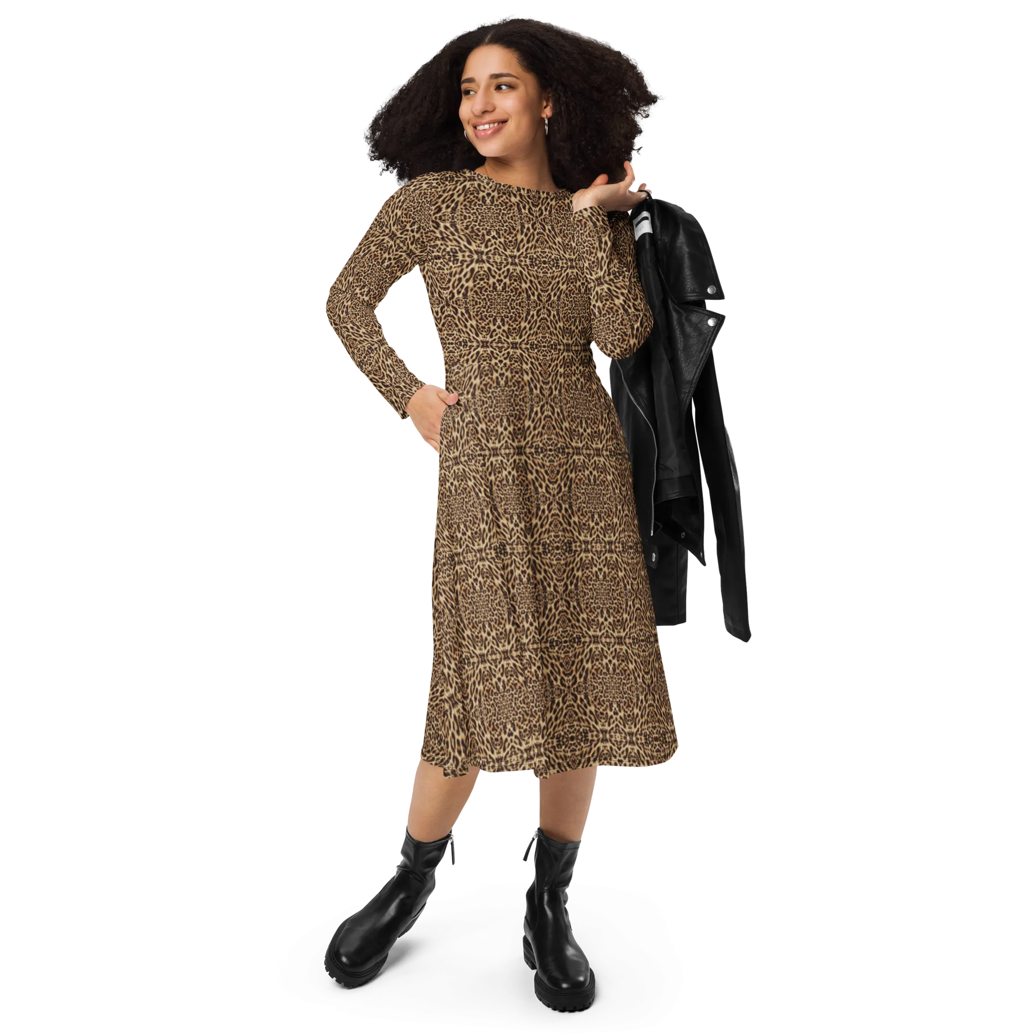 Recursia Contemplative Jaguar I Long Sleeve Midi Dress