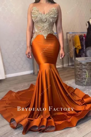 Rhinestones Rusty Jersey Two-Tone Mermaid Prom Dress