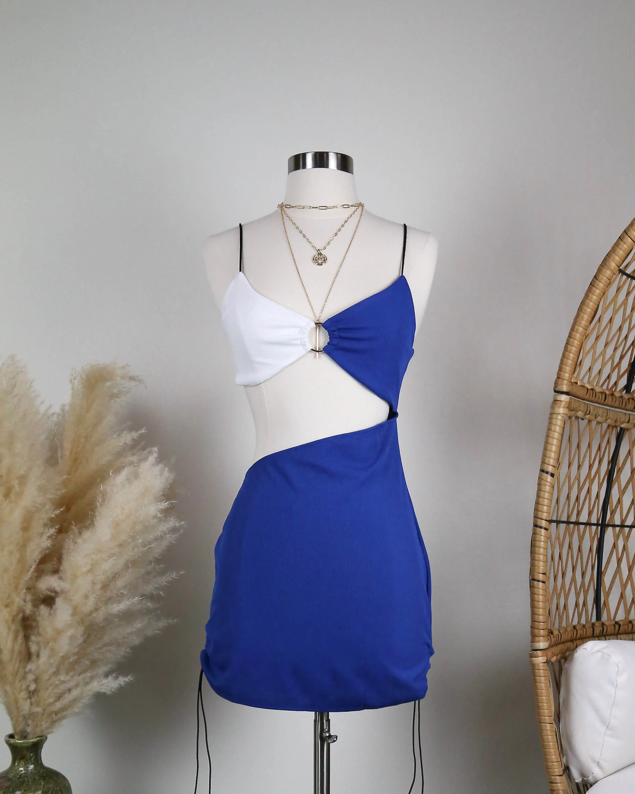 Ribbed Color block Mini Dress with Mid Cutout in More Colors