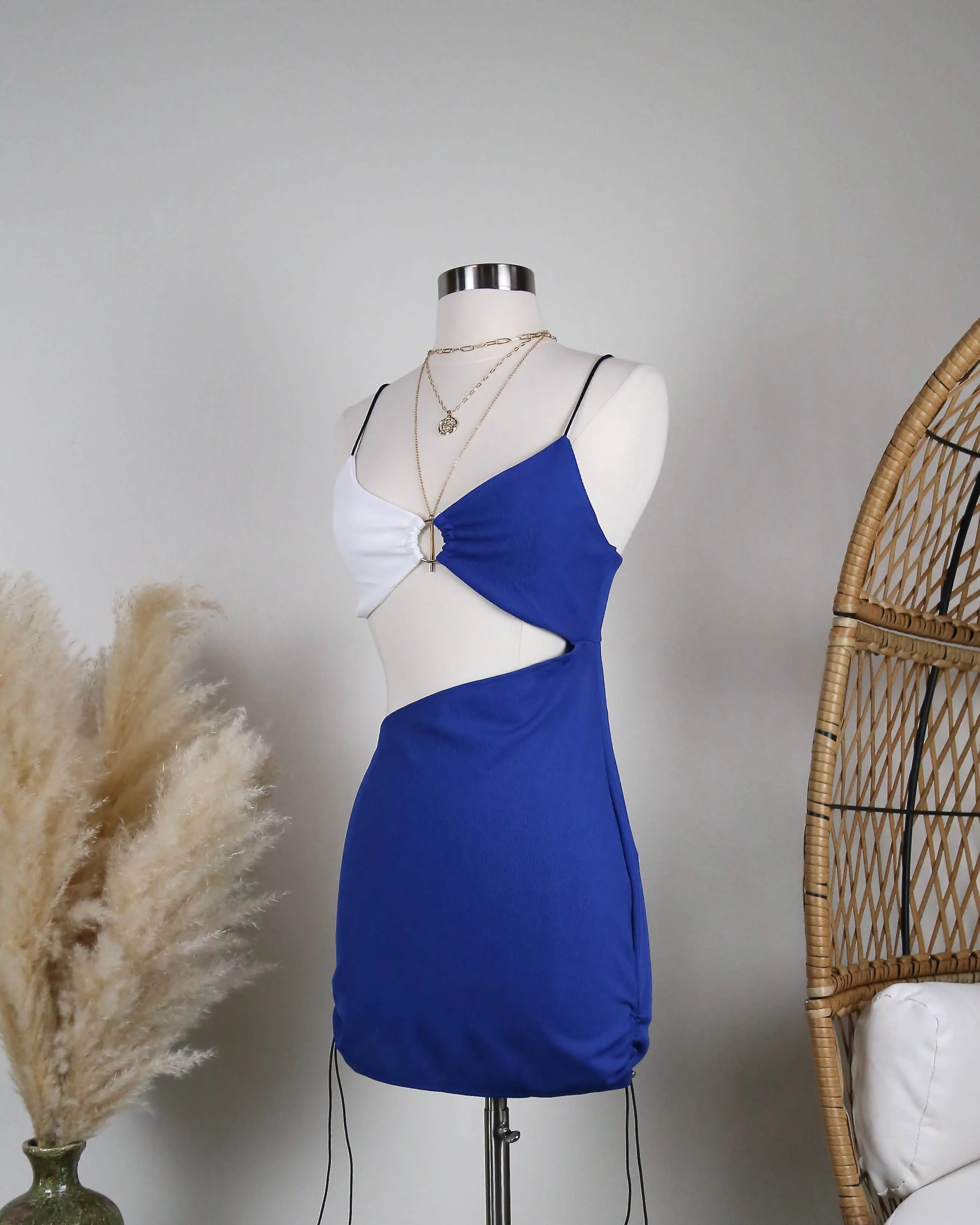 Ribbed Color block Mini Dress with Mid Cutout in More Colors