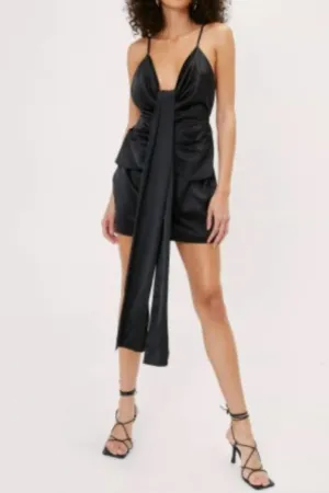 Ruched Self Fabric Hanging Belt Dress