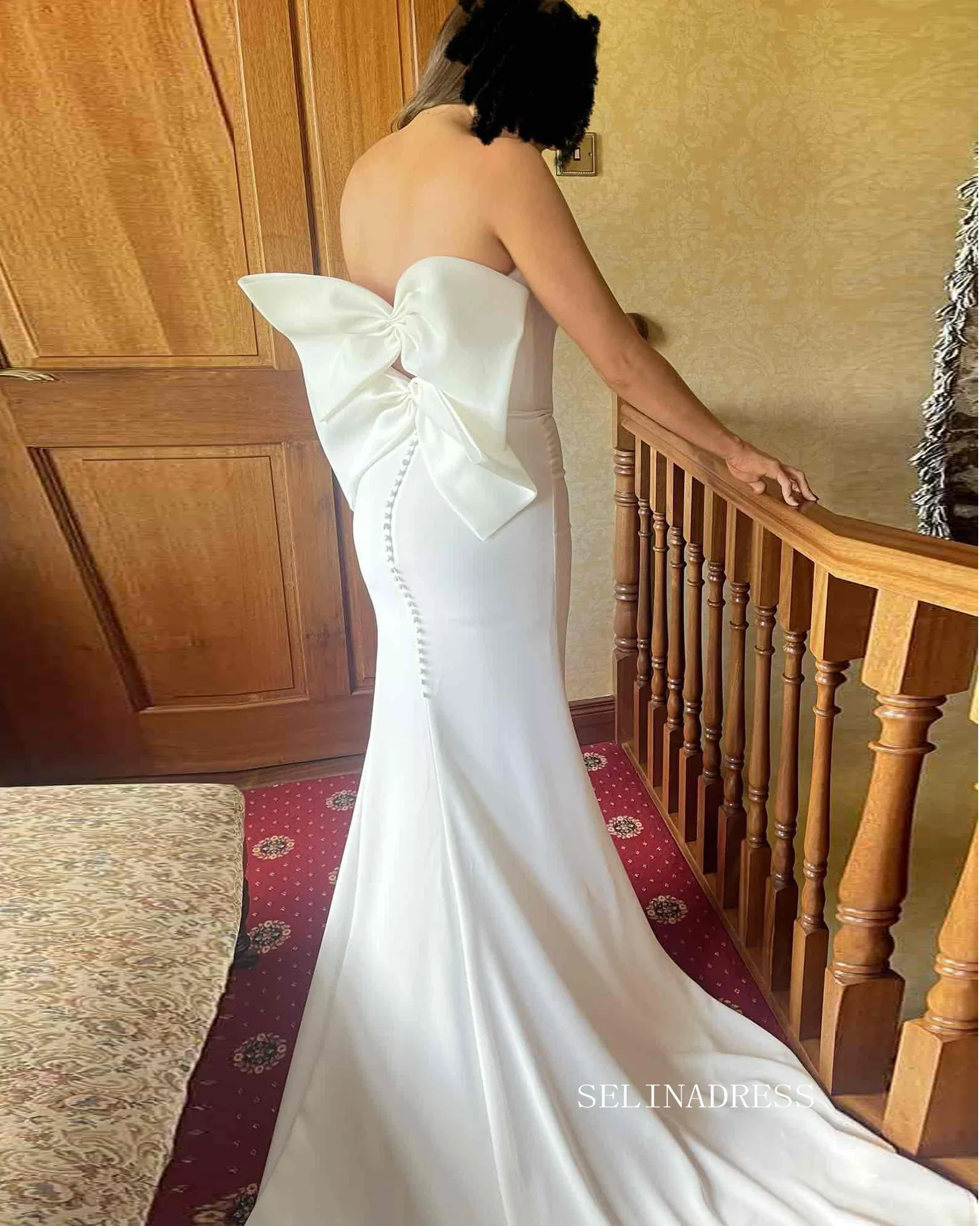 Rustic Mermaid Sweetheart Back Bow Satin Wedding Dress lpk916