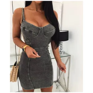 Seam Detail Bustier Bodycon Cami Denim Dress