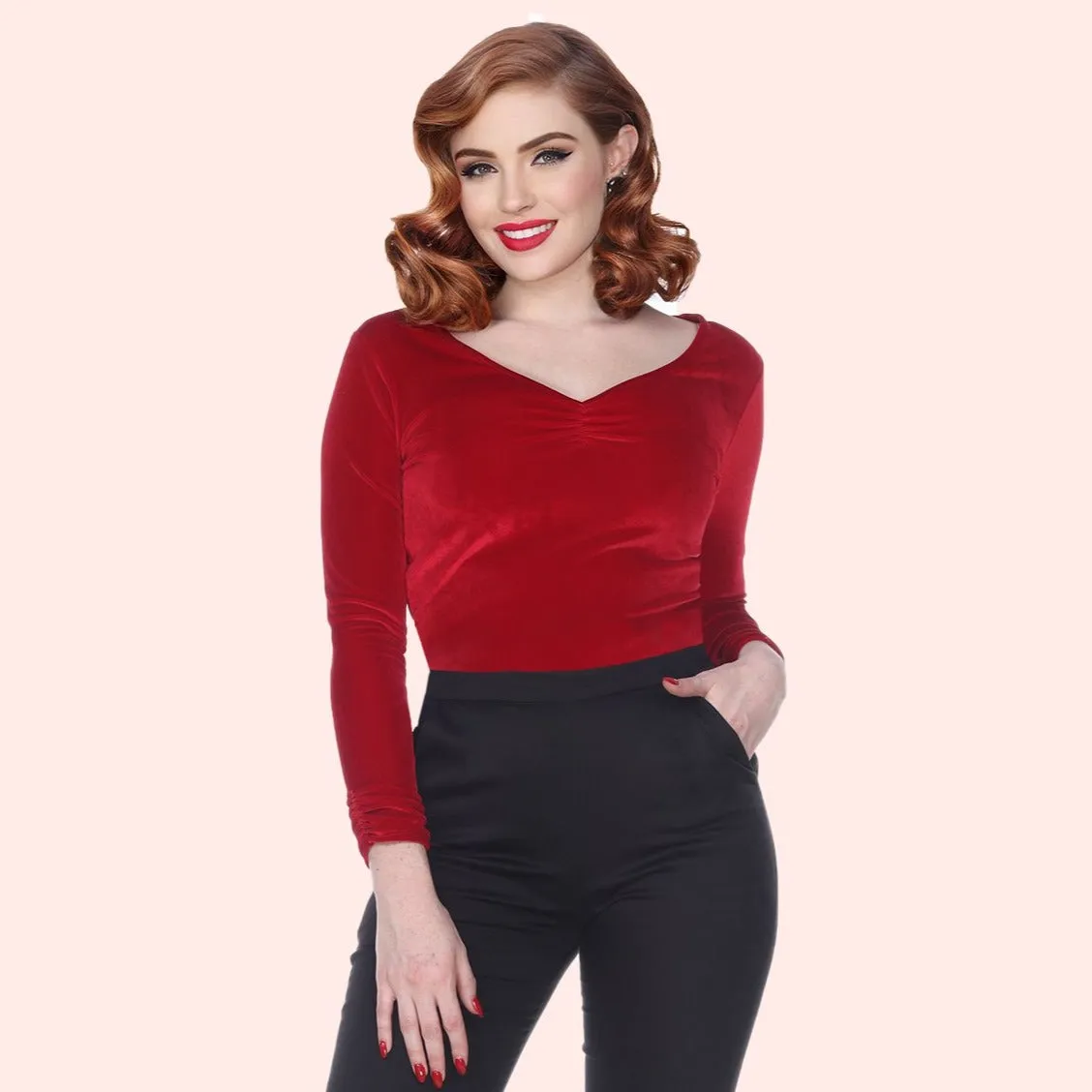 Serena Crop Velvet Top in Red -Last One!