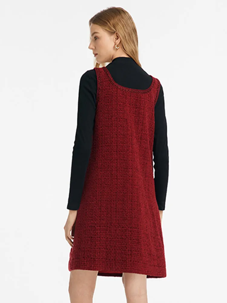 Slim Sweater And Tweed Vest Dress Two-Piece Set