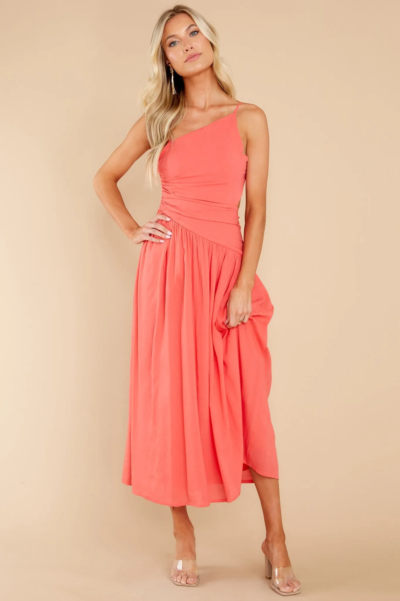 Striking Beauty Baked Coral Midi Dress