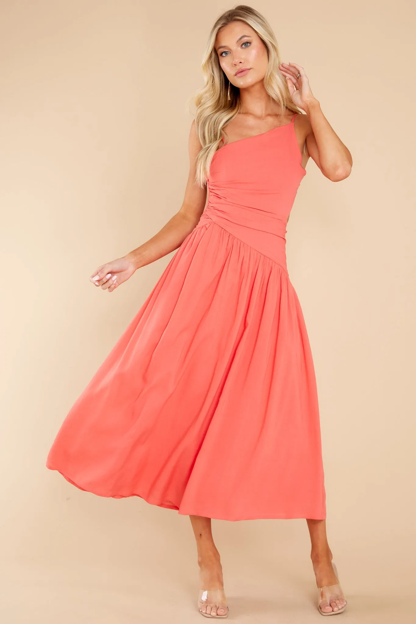 Striking Beauty Baked Coral Midi Dress