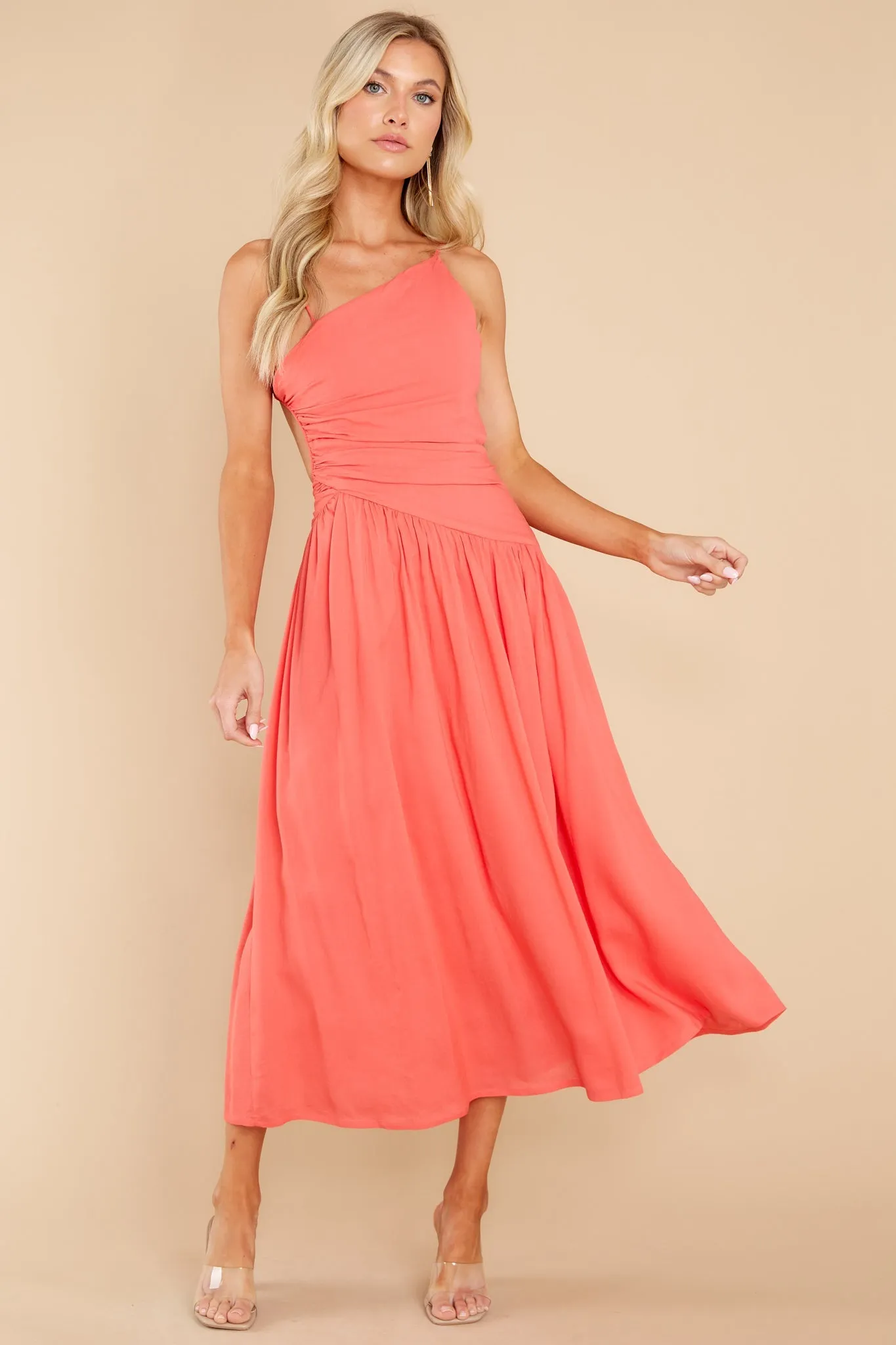 Striking Beauty Baked Coral Midi Dress