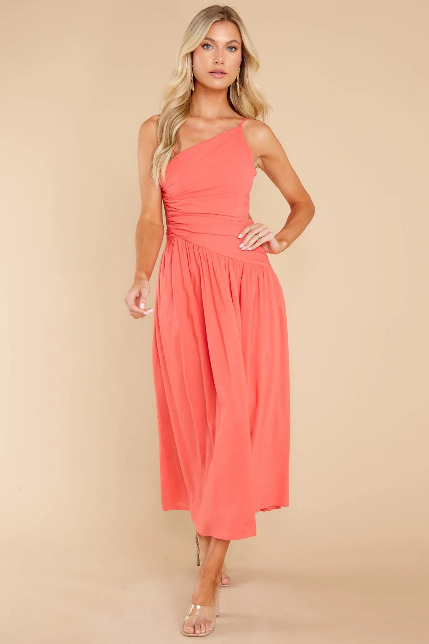 Striking Beauty Baked Coral Midi Dress