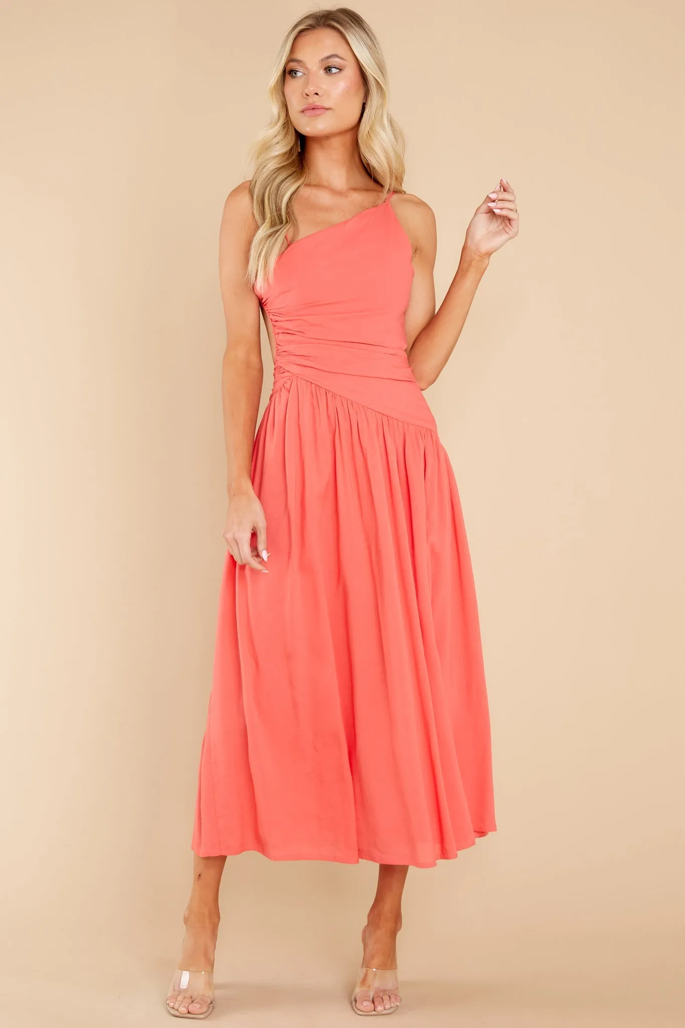 Striking Beauty Baked Coral Midi Dress