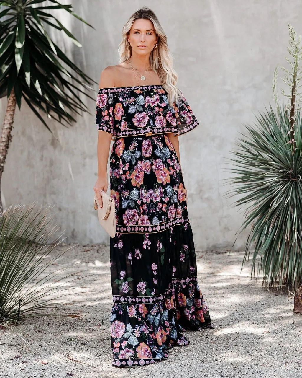 Summer New Shoulder Print Long Swing Dress