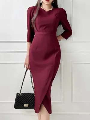 Tailored Side Slit Pencil Dress