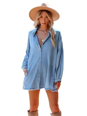 TEEK - Balloon Sleeve Short Denim Dress