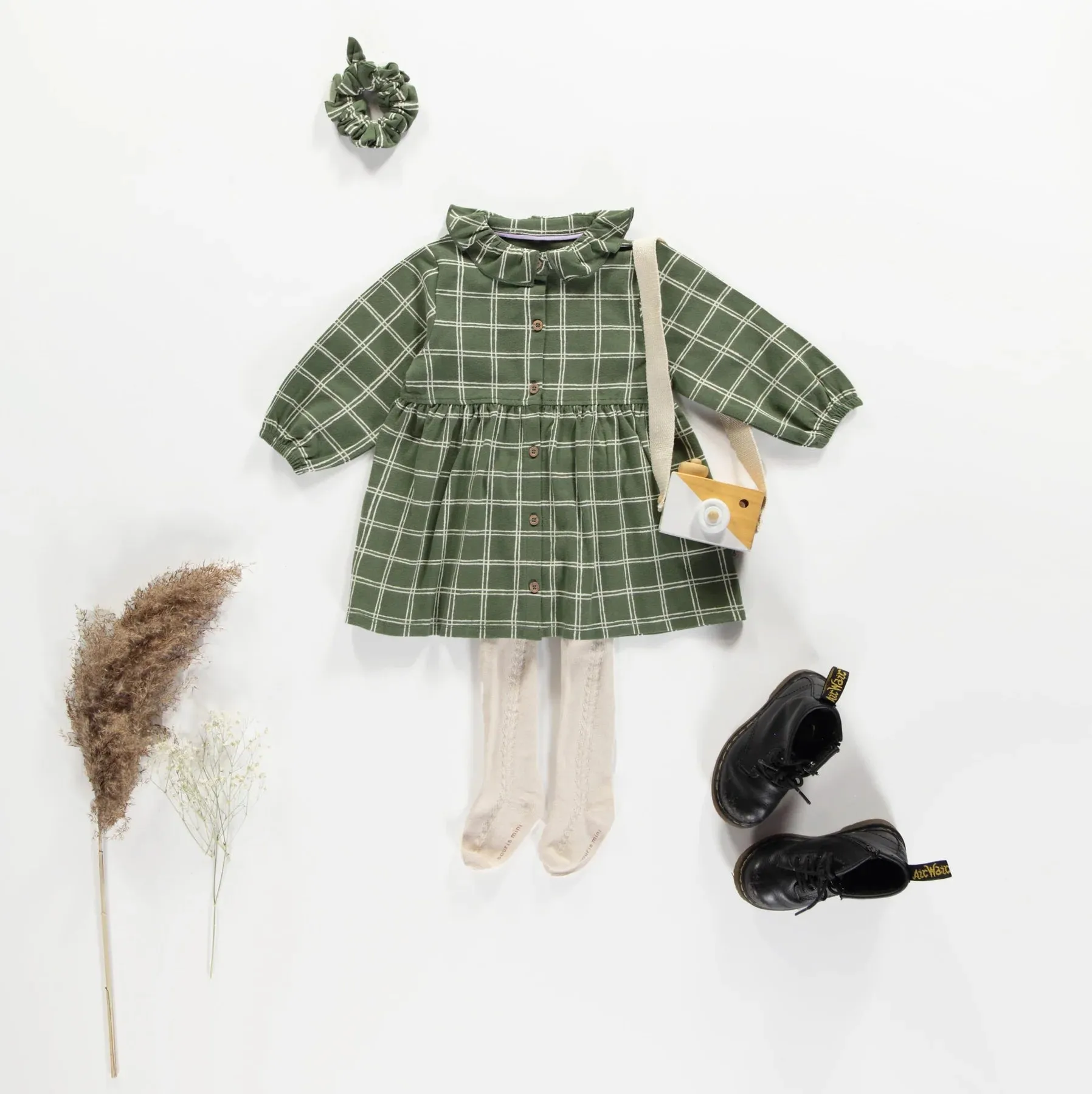 The Ginger Plaid Jersey Dress - Green - BABY