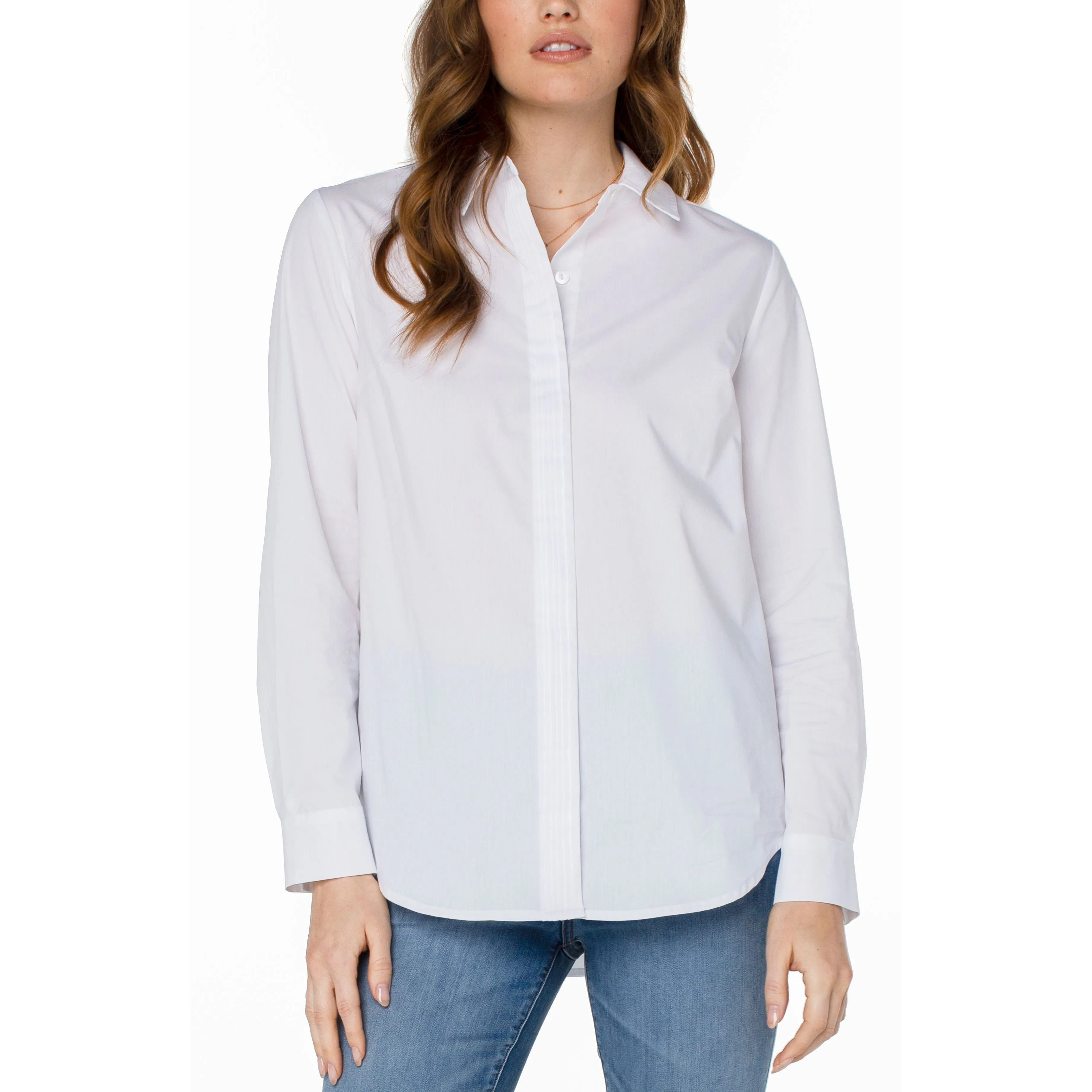 White Button Up Blouse with Hidden Placket