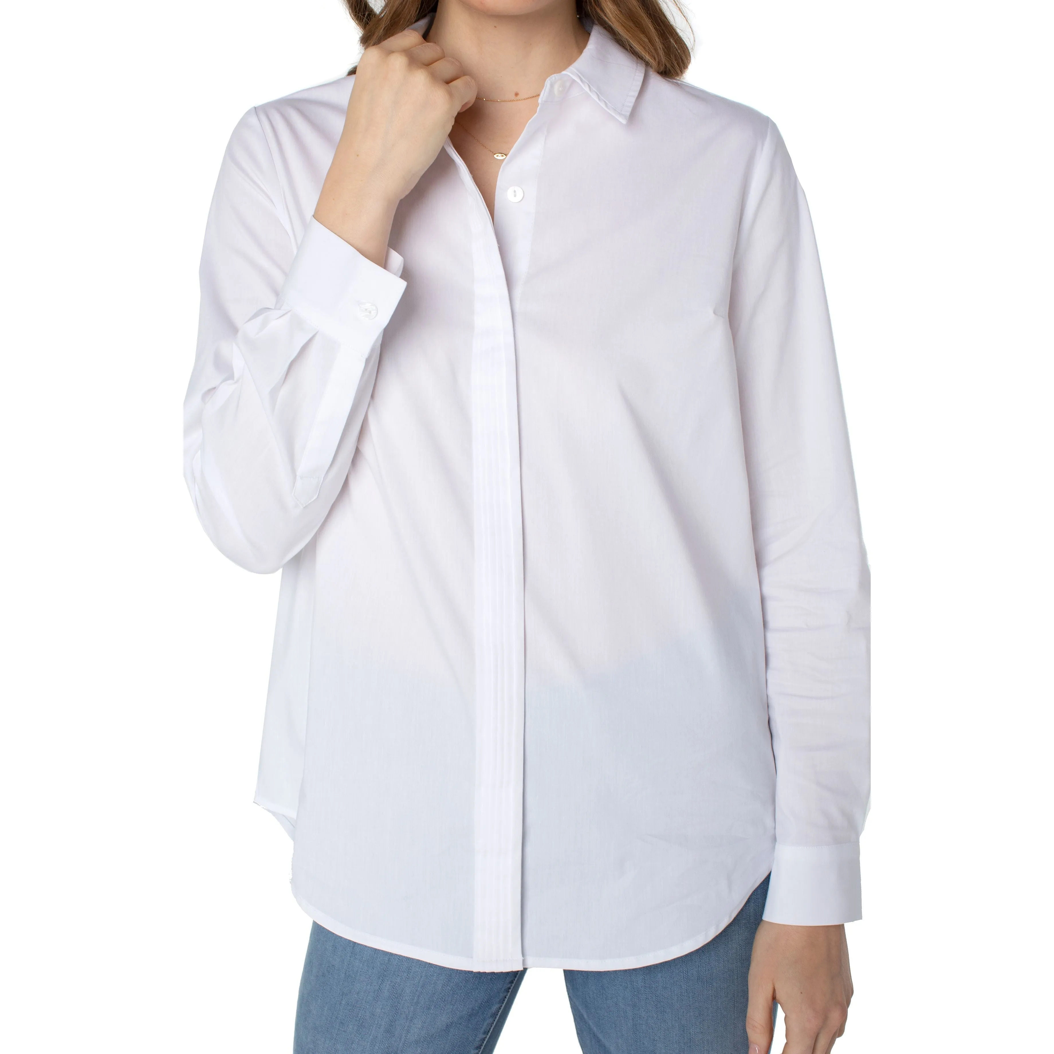 White Button Up Blouse with Hidden Placket