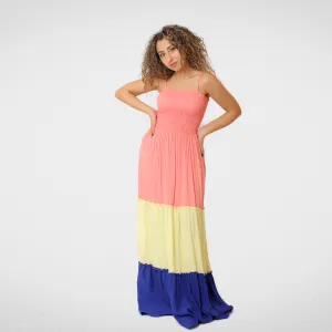 Women Dress - ONE SIZE - "Tri-Color" - (Pink-Yellow-Blue)