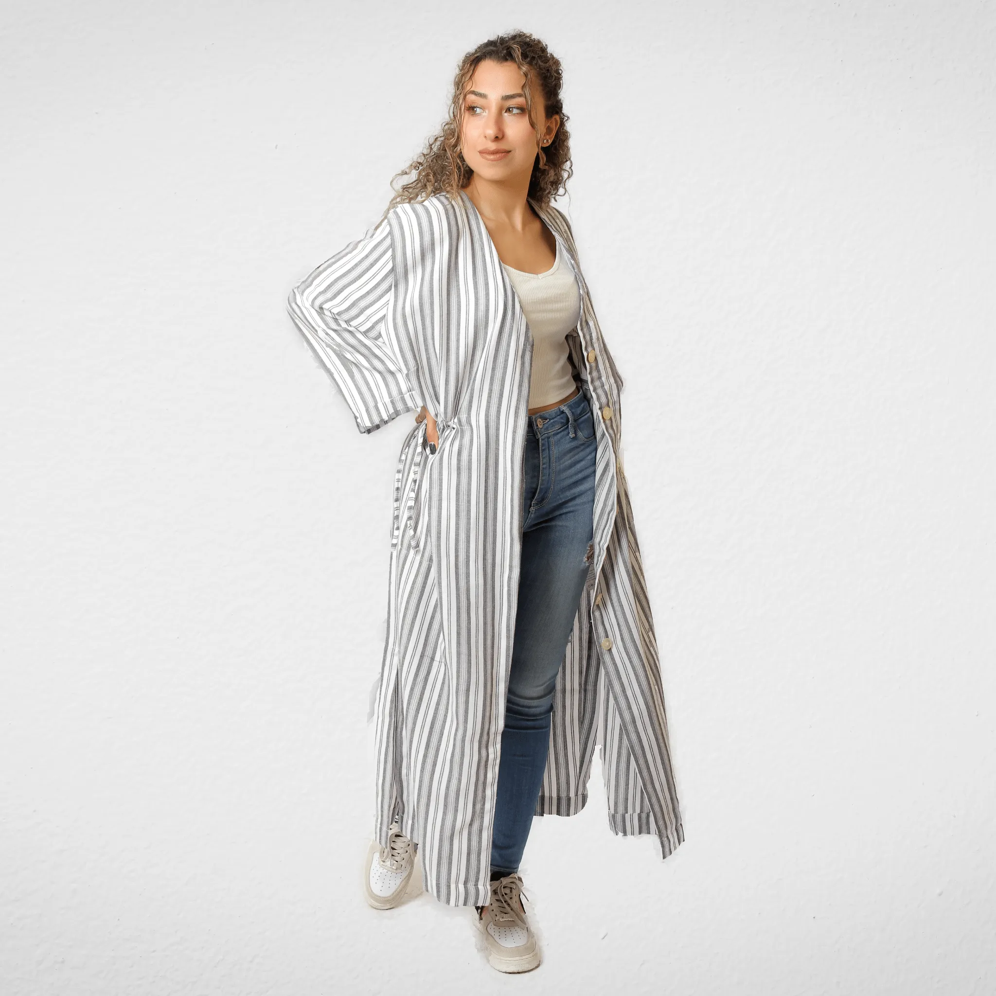 Women Dress - Stripped (White x Grey)