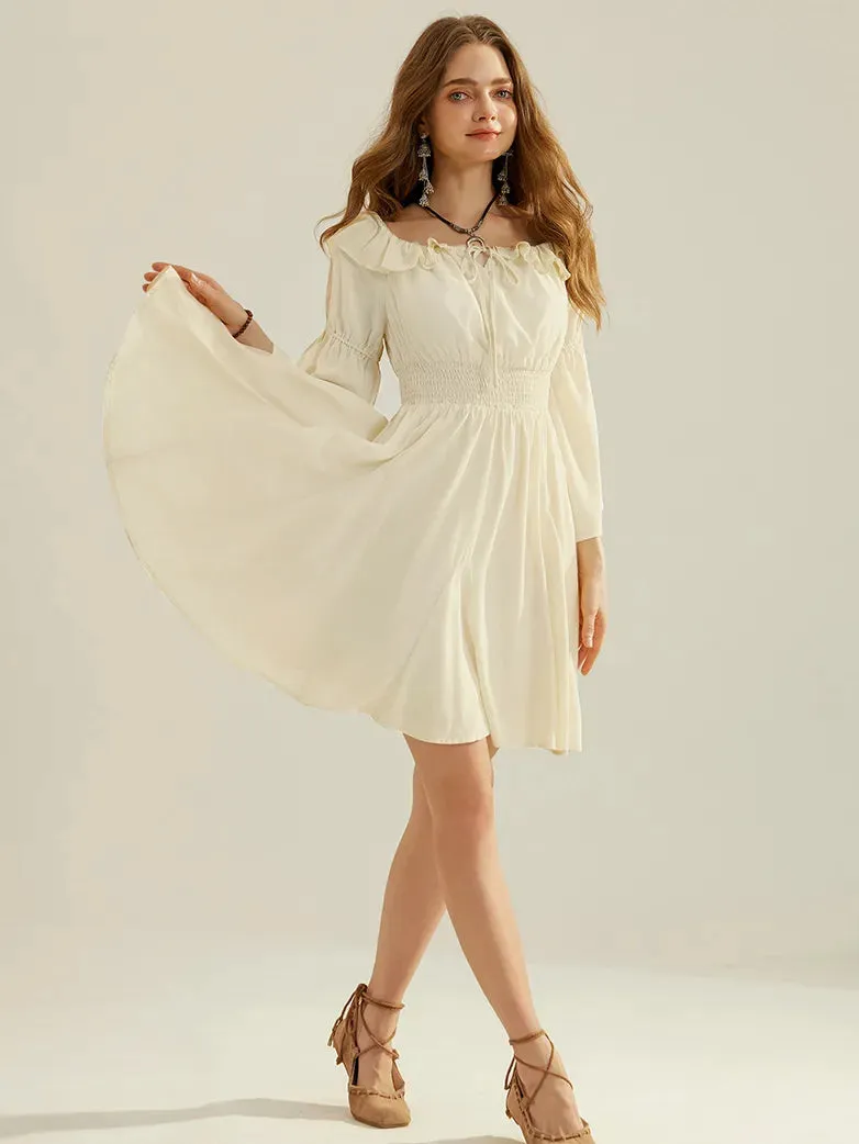 Women Off Shoulder Spliced Hem Pocket Flared Dress