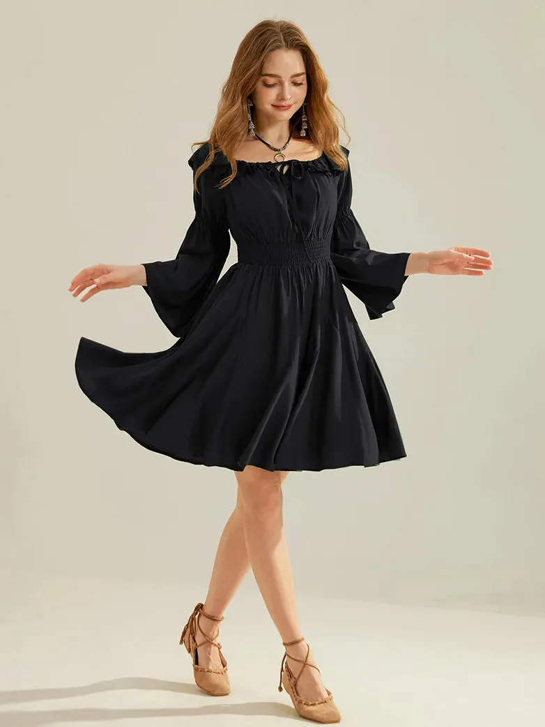 Women Off Shoulder Spliced Hem Pocket Flared Dress