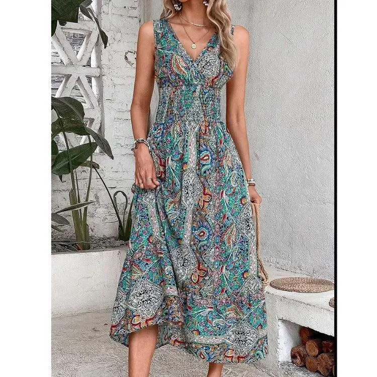 Women's Clothing New Fashion Temperament High Waist Sleeveless Bohemian Dress