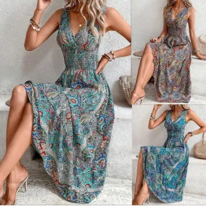 Women's Clothing New Fashion Temperament High Waist Sleeveless Bohemian Dress